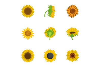 Helianthus icons set, cartoon style