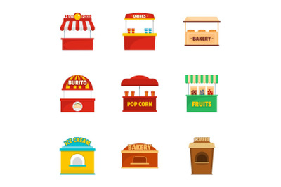 Holiday shop icons set, cartoon style