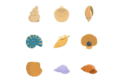 Conch icons set, cartoon style