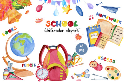 Watercolor Back to school clipart