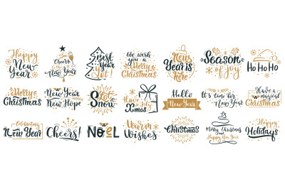 Merry Christmas lettering quotes. Happy New Year winter holiday greeti