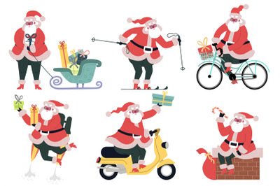 Santa Claus delivery. Cute Santa character delivering xmas holidays gi