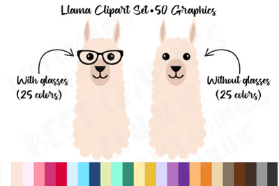 Llama Clipart Graphics, Alpaca Llamas Clipart Graphic Set