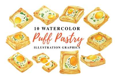 10 Watercolor Puff Pastry Illustration Graphics