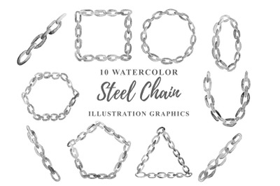 10 Watercolor Steel Chain Illustration Graphics