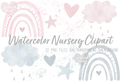 Watercolor Baby Clipart, Nursery, Baby Shower, Boho Rainbows