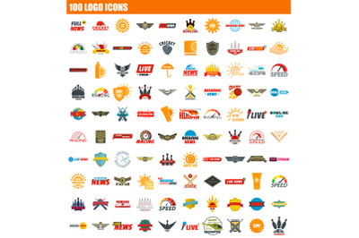100 logo icon set, flat style