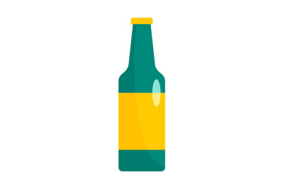 Green bottle of beer icon, flat style