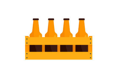 Basket of bottle beer icon, flat style