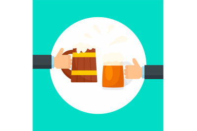 Two hands of beer mug background, flat style