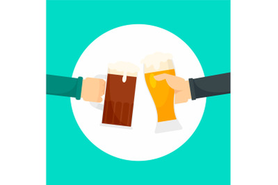Two hands of beer background, flat style