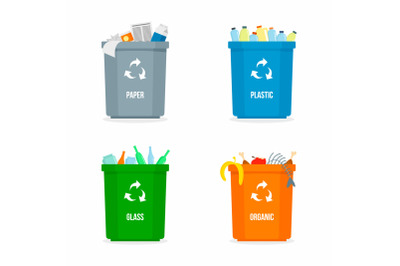 Set of garbage box background, flat style