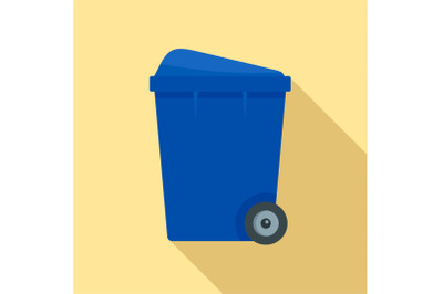 Blue garbage box icon, flat style