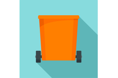 Orange trash can icon, flat style