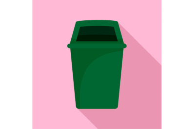Green park garbage can icon, flat style