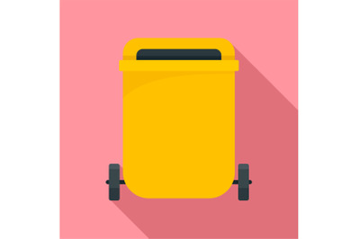 Yellow garbage can icon, flat style