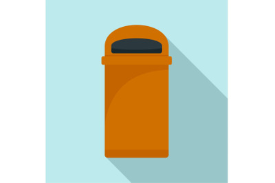 Orange trash box icon, flat style