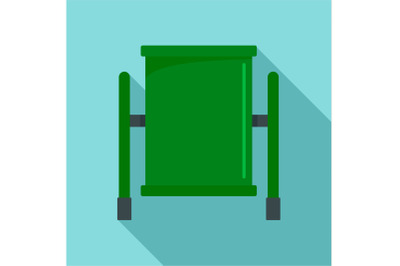 Green trash can icon, flat style