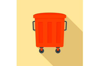 Red garbage box icon, flat style