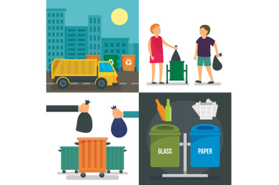 Separation recycle bin banner set, flat style