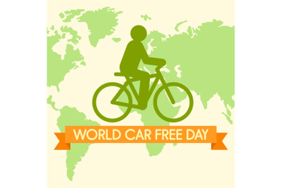 World car free day with bicycle background, flat style