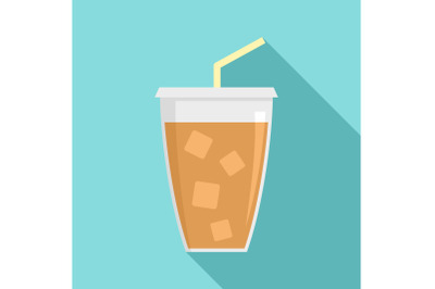 Ice cappuccino icon, flat style