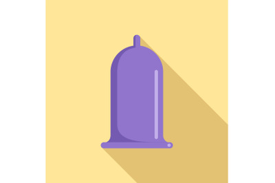 Purple condom icon, flat style