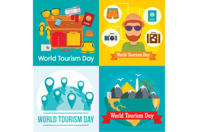 World Tourism Day travel banner set, flat style