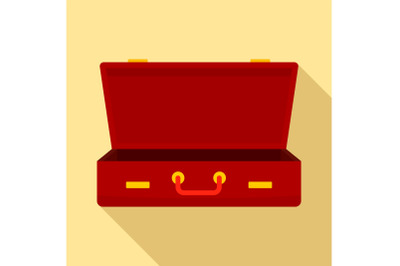 Leather suitcase icon, flat style