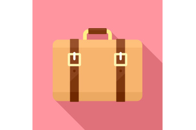 Trip leather bag icon, flat style