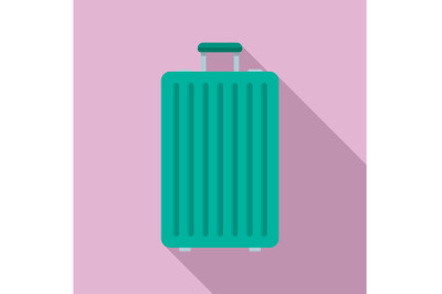 Green travel bag icon, flat style