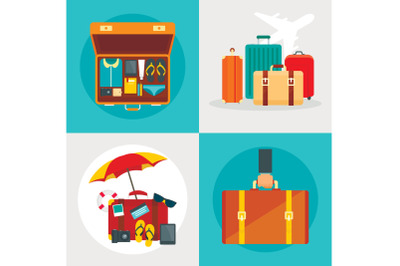 Suitcase banner set, flat style