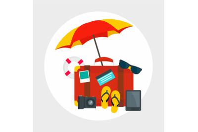 Suitcase summer travel concept background, flat style