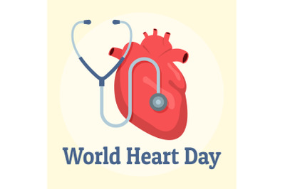 World red heart day background, flat style