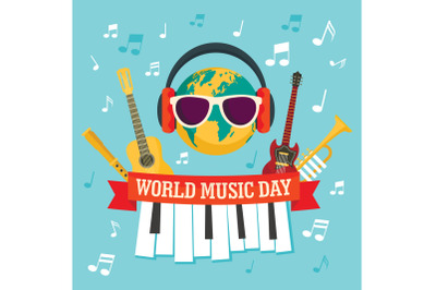 World music day concept background, flat style