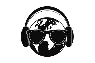 Earth headphones icon, simple style