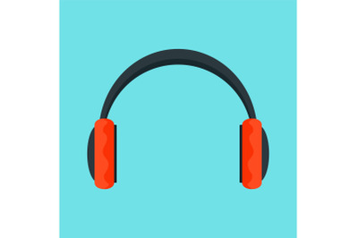 Red headphones icon, flat style