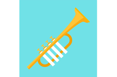 Gold trumpet icon, flat style