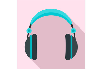 Rock headphones icon, flat style