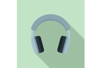 Grey headphones icon, flat style