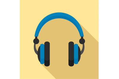 Retro headphones icon, flat style