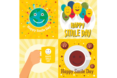 Smile day banner set, flat style