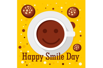 Happy smile coffee day concept background, flat style