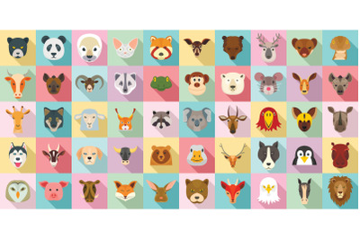 Animals icon set, flat style