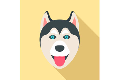 Husky dog head icon, flat style