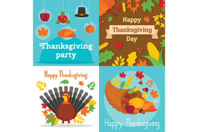 Thanksgiving day banner set, flat style
