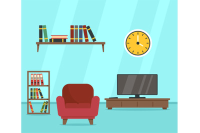 Armchair in read room concept background, flat style