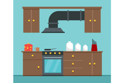 Kitchen cook place concept background, flat style