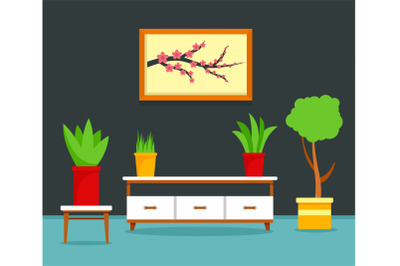 Japan living room concept background, flat style