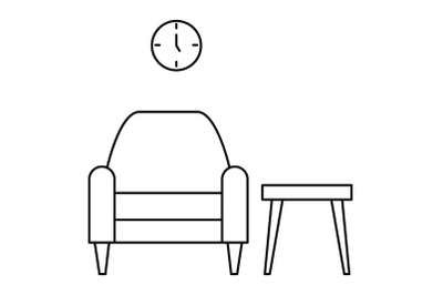 Armchair and table icon, outline style